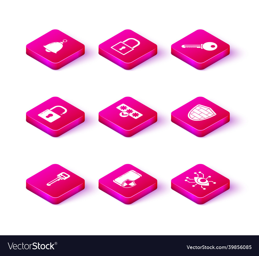 Set key smartphone with security shield open vector image Set key smartphone with security shield open