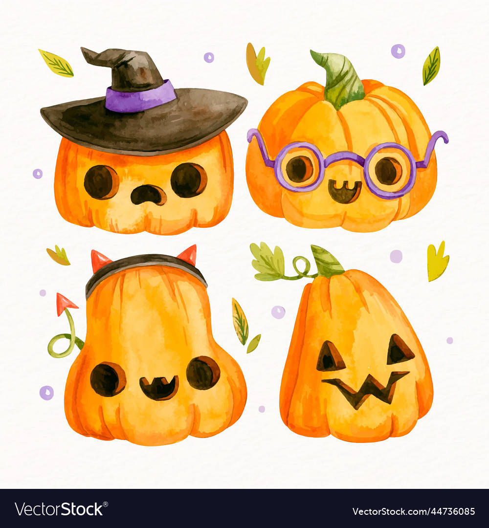 Watercolor halloween pumpkin collection design