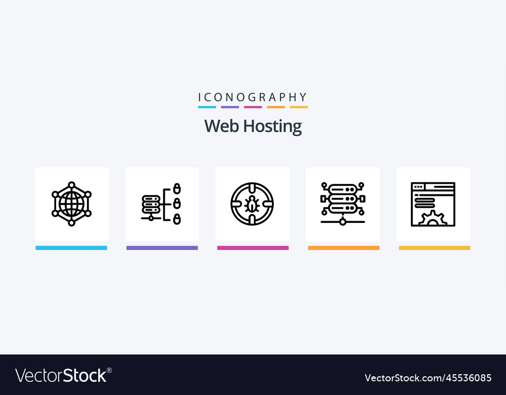 Web hosting line 5 icon pack including data
