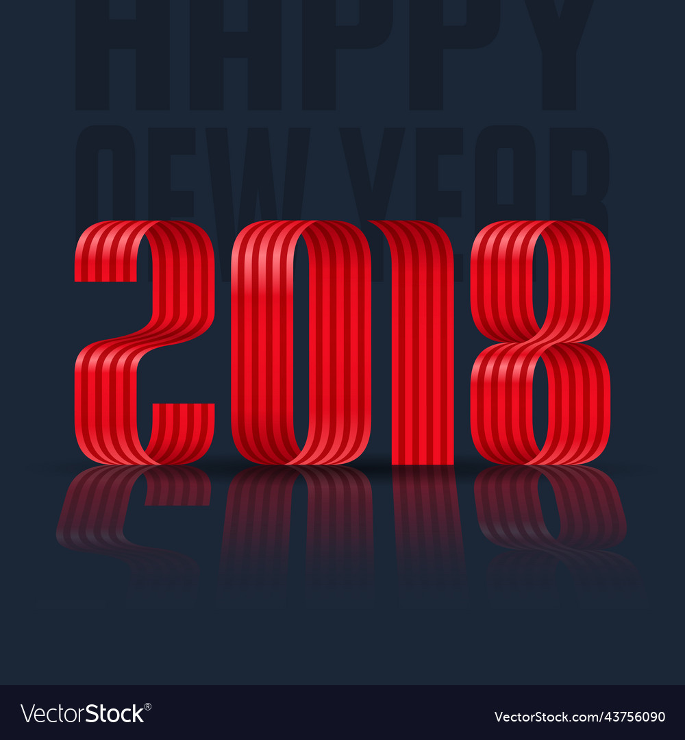 2018 happy new year red ribbon on black background