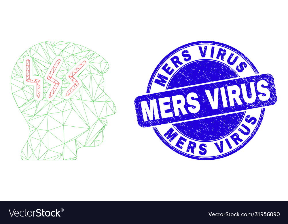 Blue distress mers virus stamp seal and web