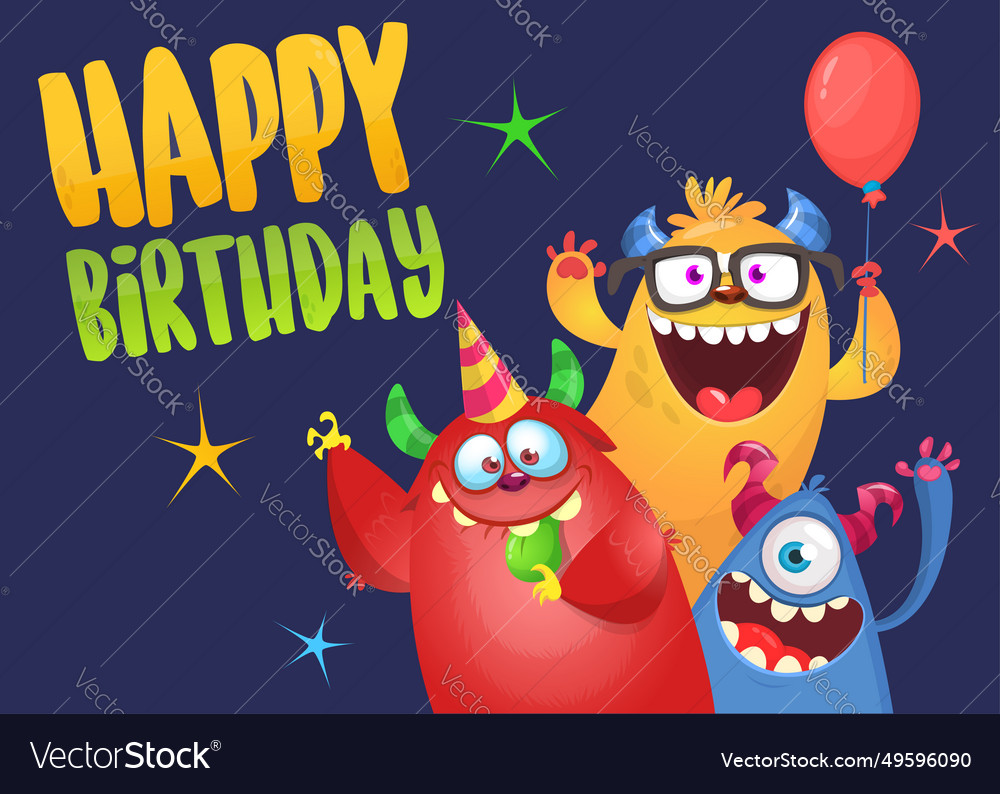 Cartoon happy monsters set with different face Vector Image