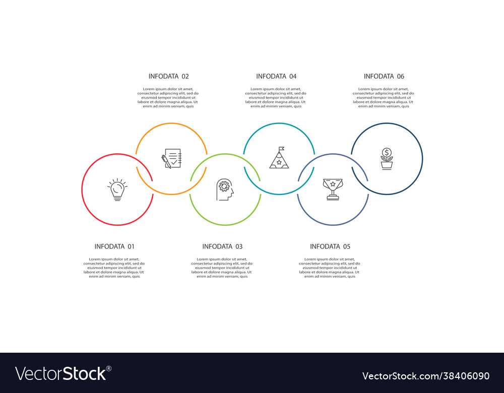 Circle elements graph diagram with 6 steps