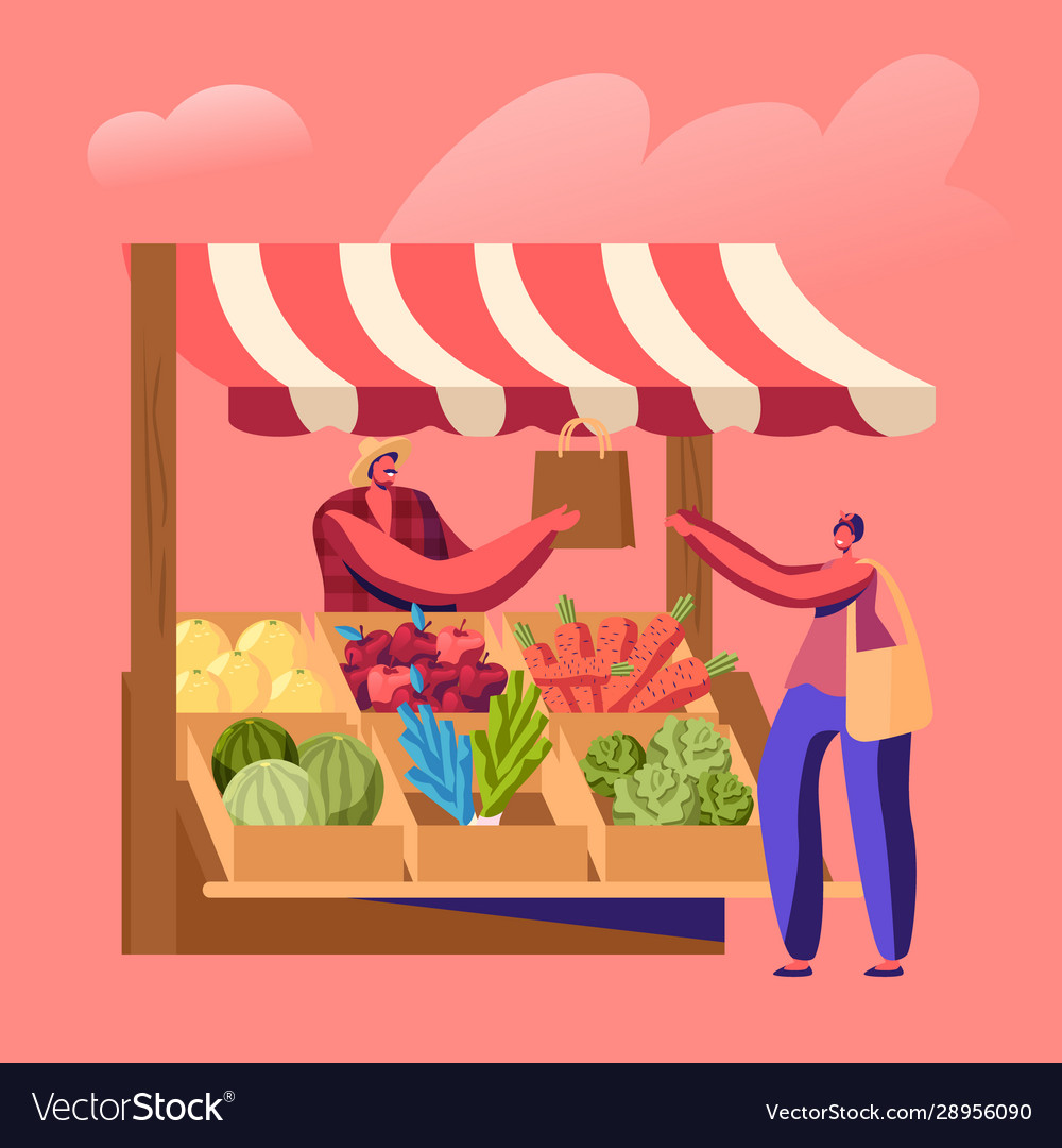 Farmer sell fresh fruit vegetable products to Vector Image