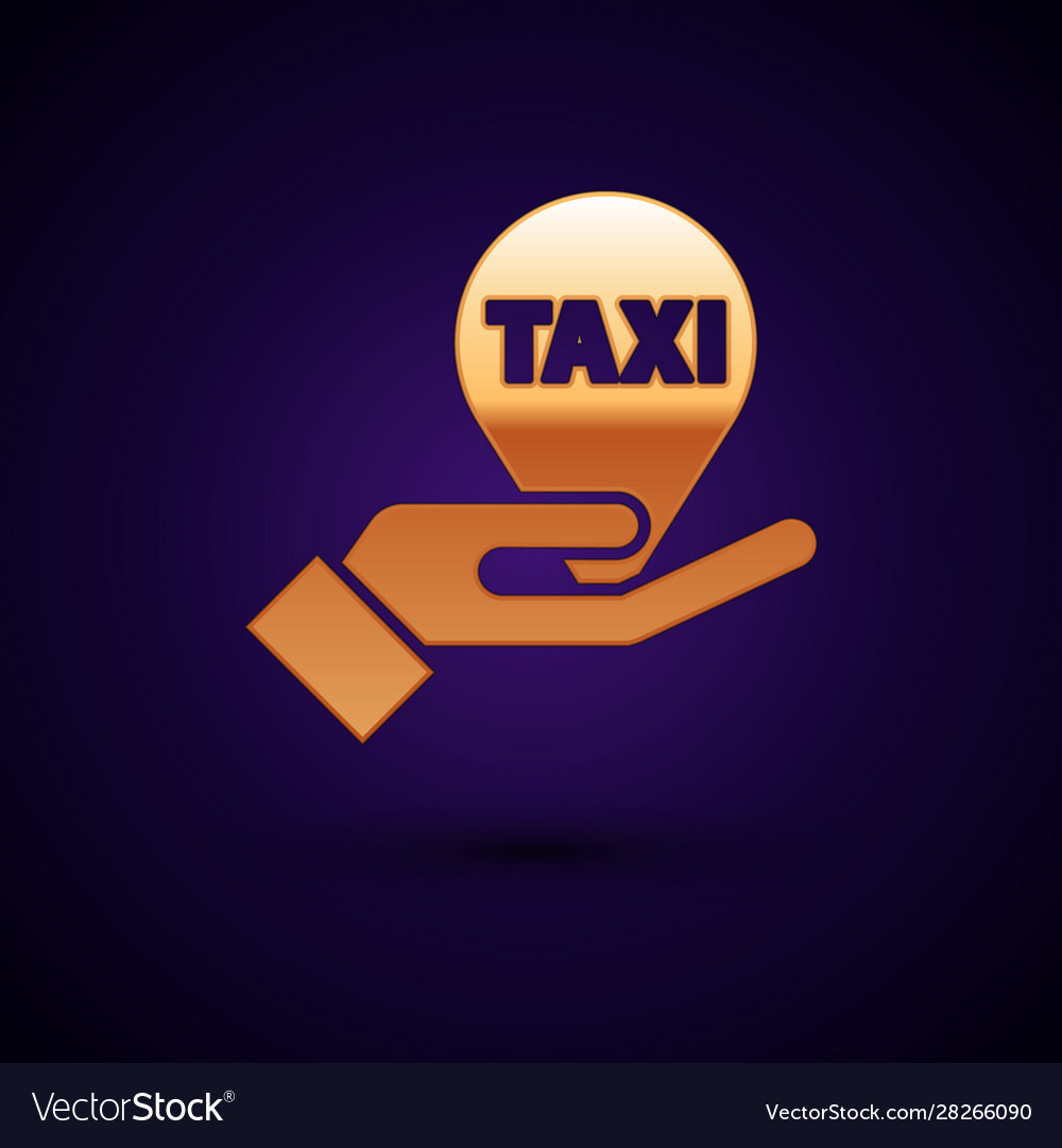 Gold hand on map pointer with taxi icon isolated vector image Gold hand on map pointer with taxi icon isolated
