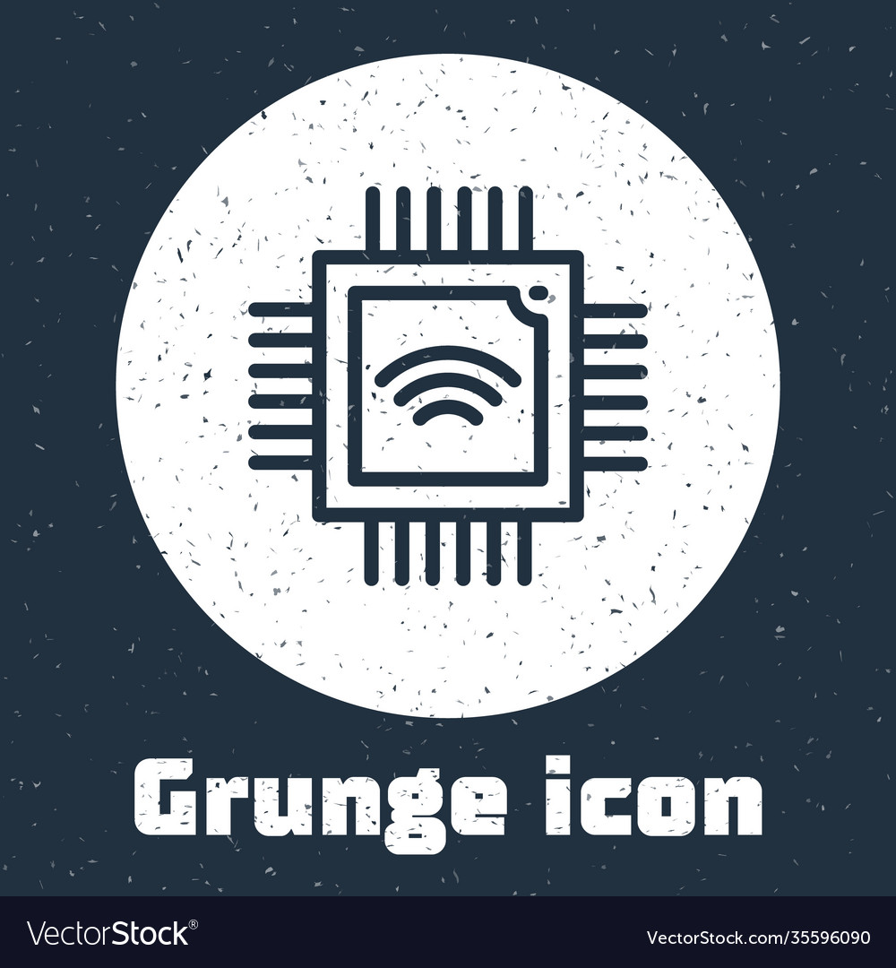 Grunge line computer processor with microcircuits vector image Grunge line computer processor with microcircuits