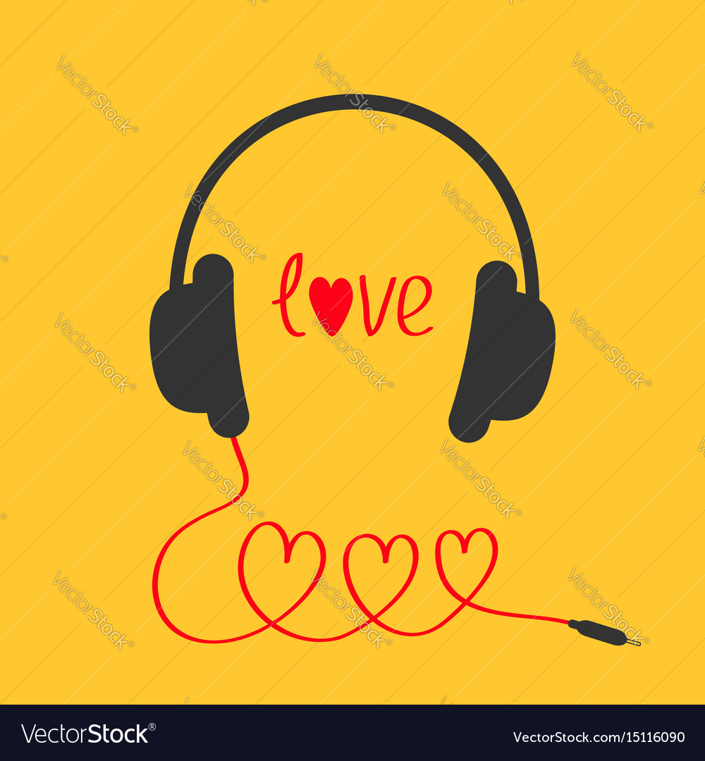 Headphones and red cord in shape of three hearts Vector Image