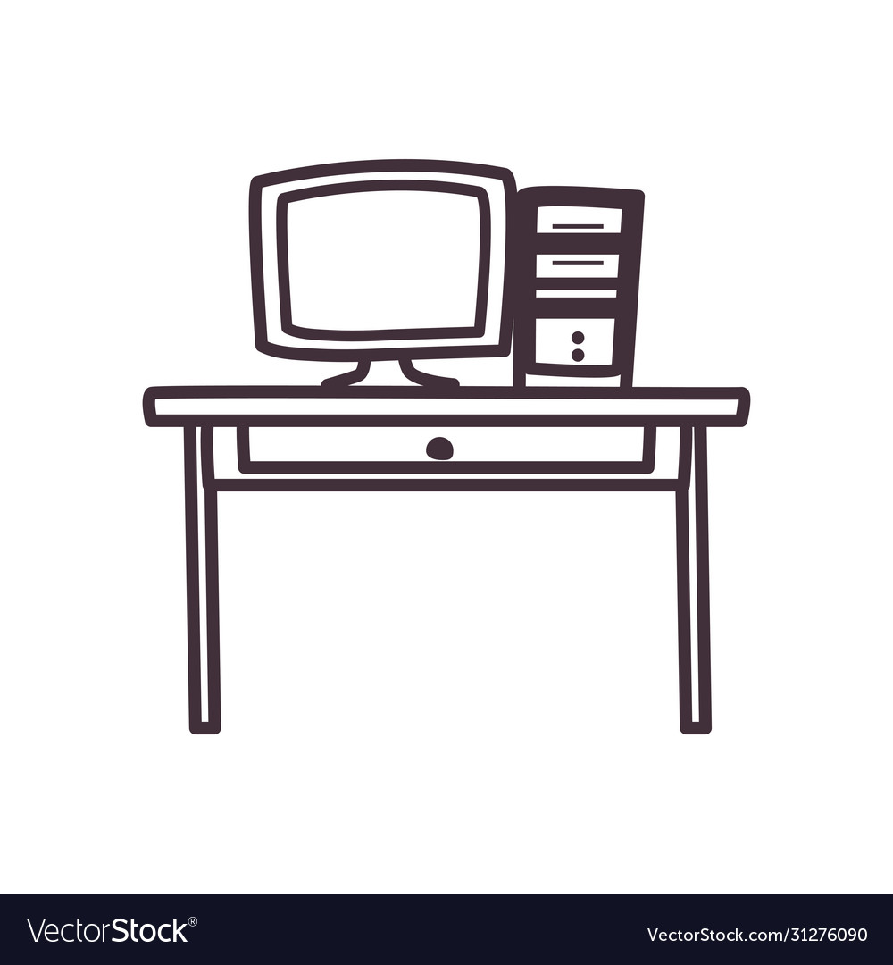 Isolated digital computer on desk line style icon