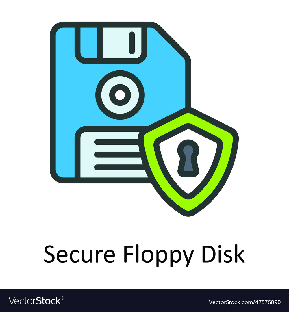 Secure floppy disk fill outline icon design