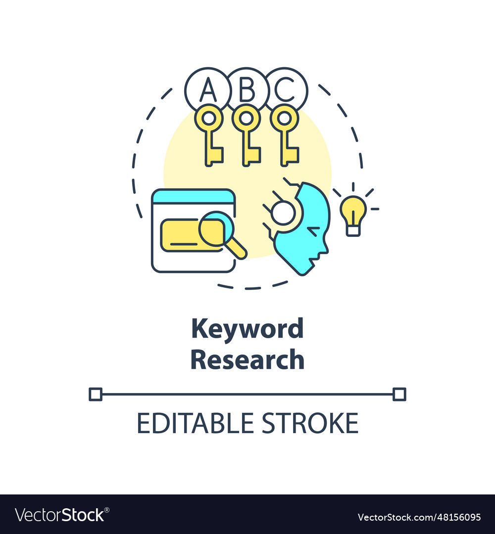 2d customizable keyword research line icon concept