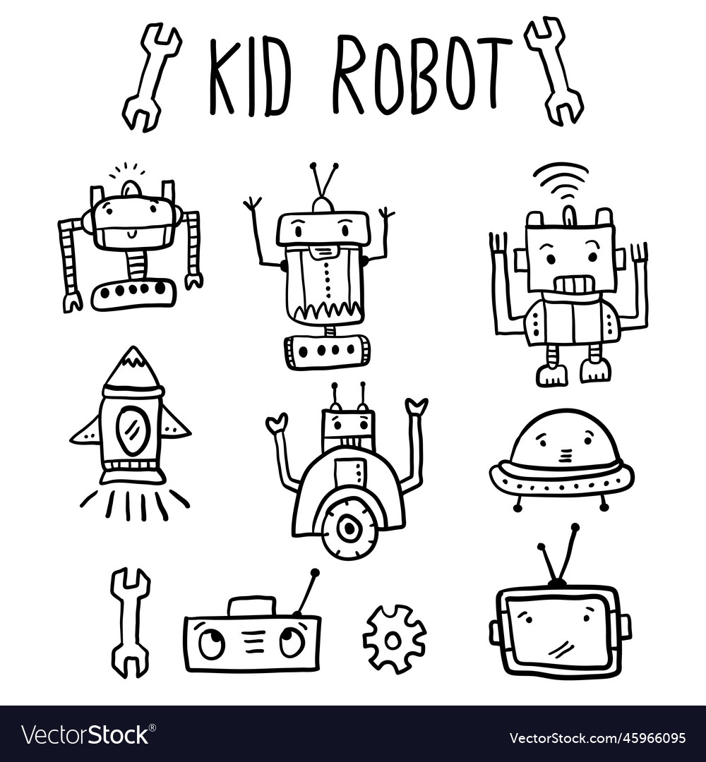 Cute set collection with childish robot