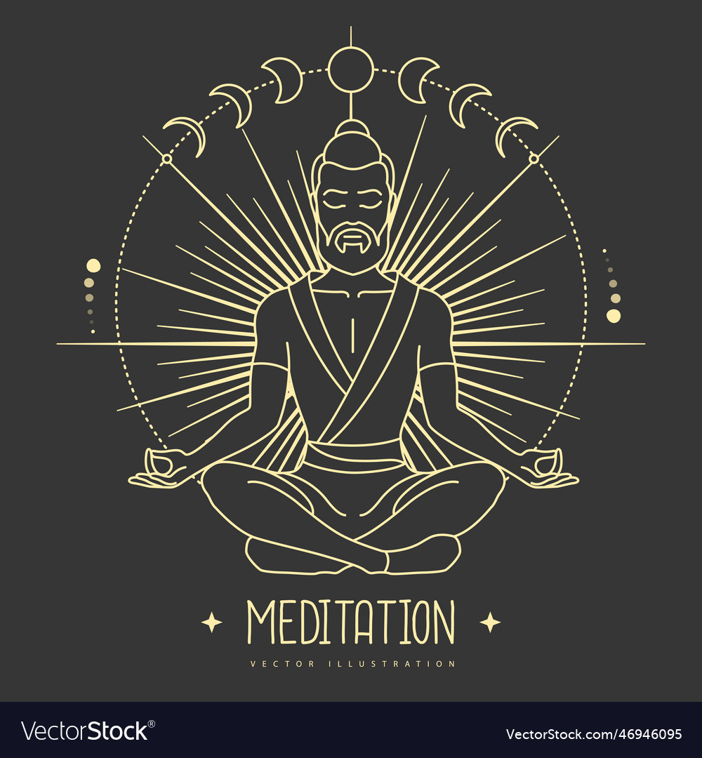 Handsome man meditation in lotus position Vector Image