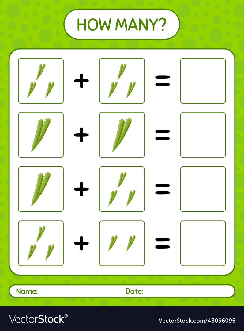 How many counting game with okra worksheet vector image How many counting game with okra worksheet
