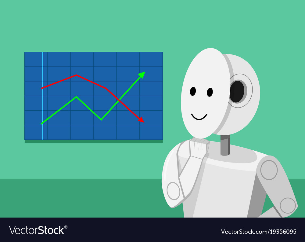 Humanoid robot analyzing stock graphs
