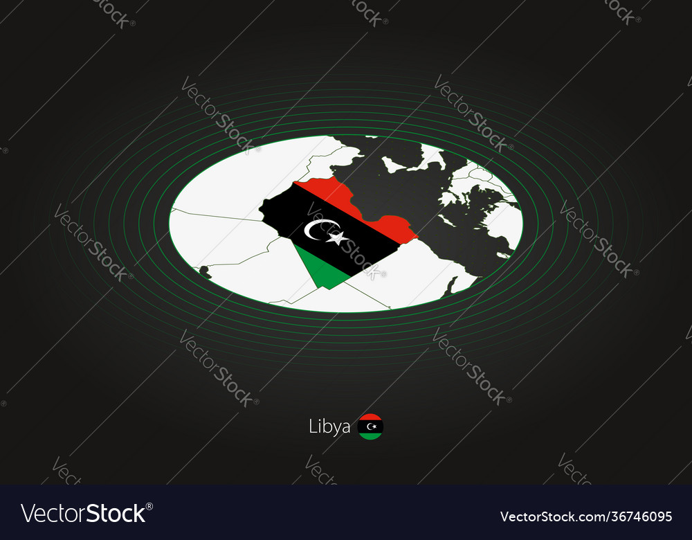 Libya map in dark color oval with neighboring vector image Libya map in dark color oval with neighboring