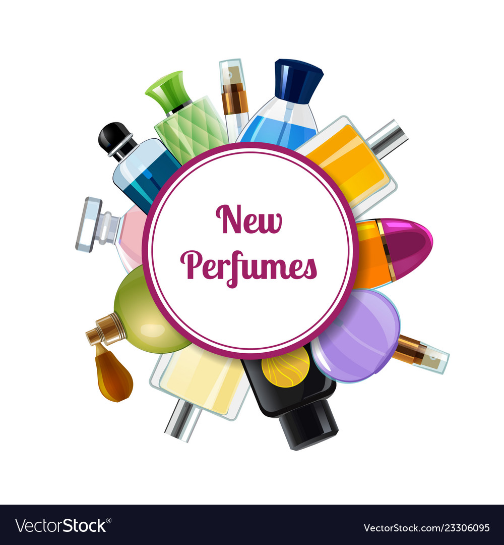 Perfume bottles under circle with place Royalty Free Vector