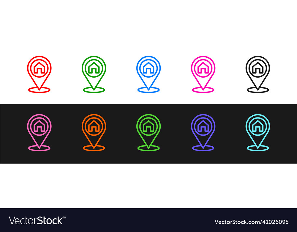 Set line map pointer with house icon isolated vector image Set line map pointer with house icon isolated
