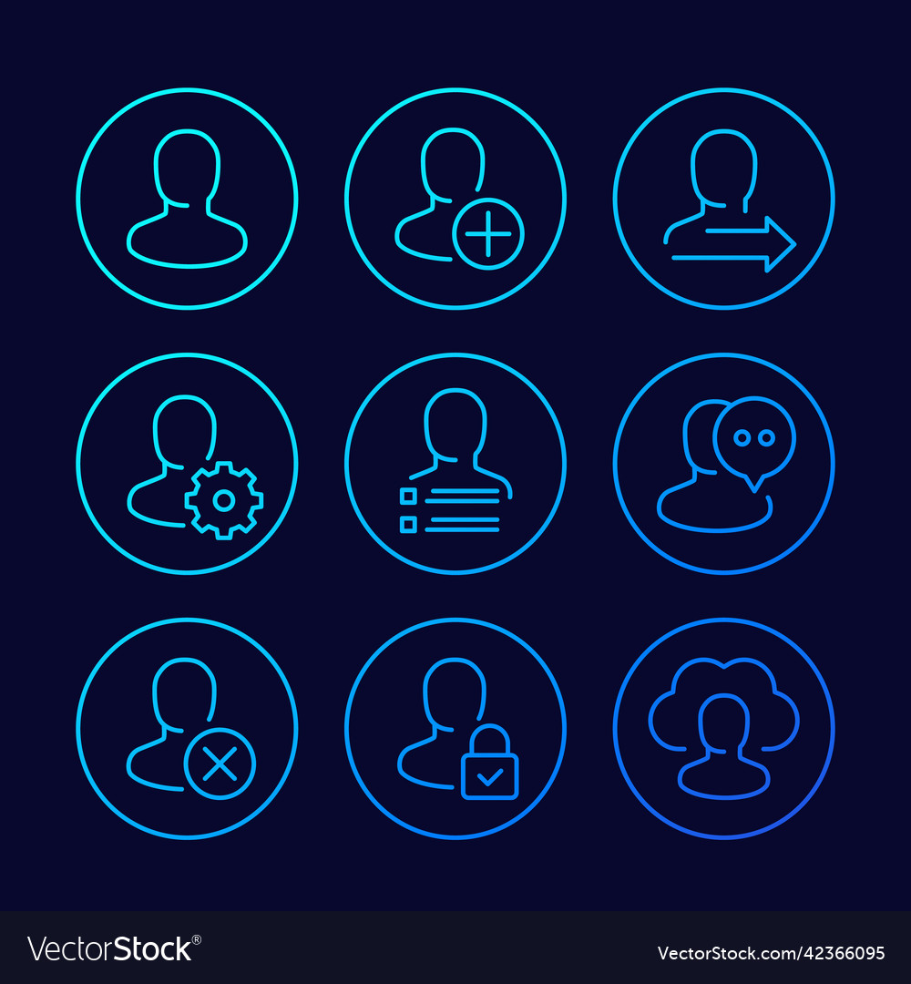 User account and profile settings line icons vector image User account and profile settings line icons