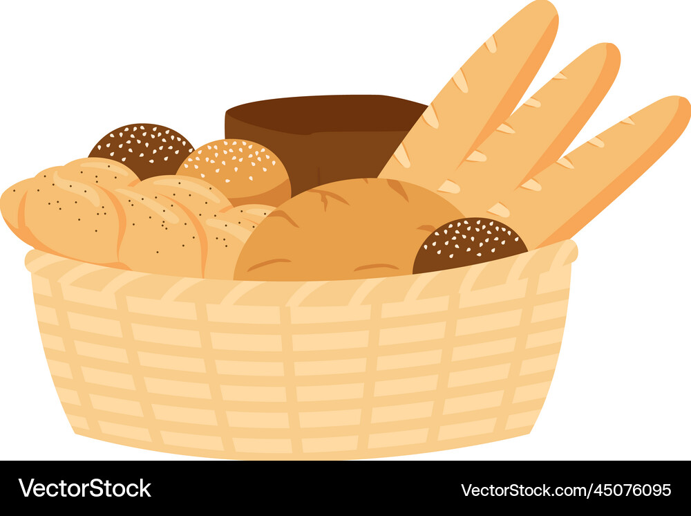 Wicker basket with pastry bread from wheat whole – Royalty-Free Vector |  VectorStock, image size:1000x794