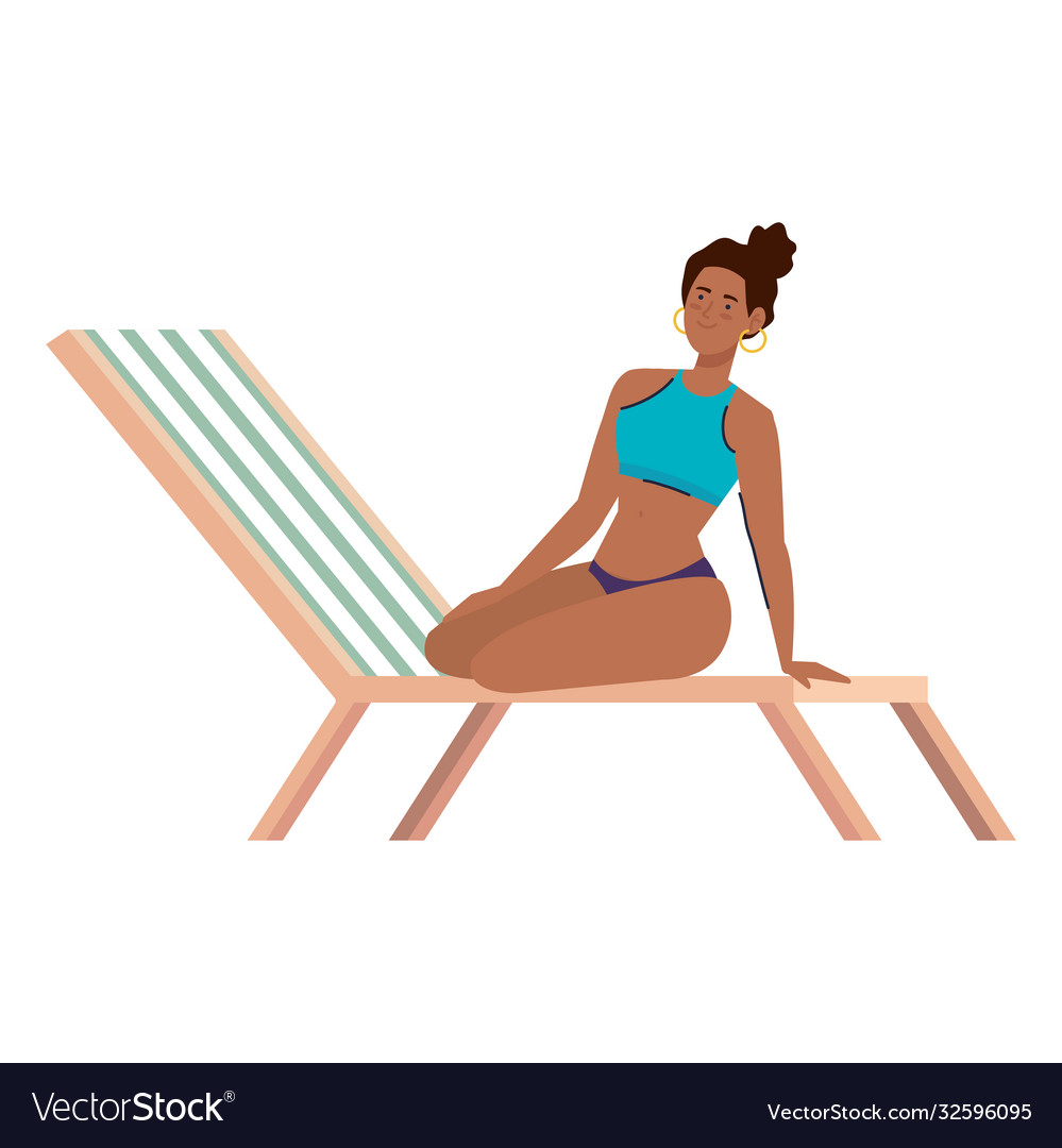 Woman afro with swimsuit in chair beach summer