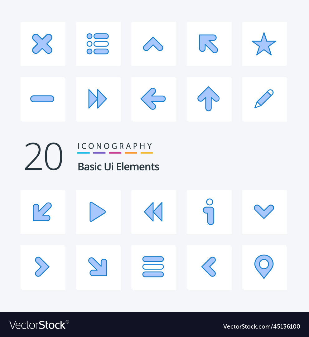 20 basic ui elements blue color icon pack like