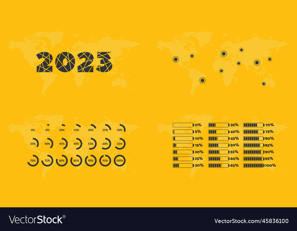 2023-infographics-0-to-100-percentage-charts-map-vector-image