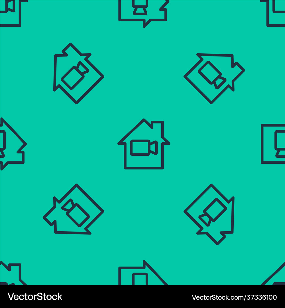 Blue line video camera off in home icon isolated Vector Image