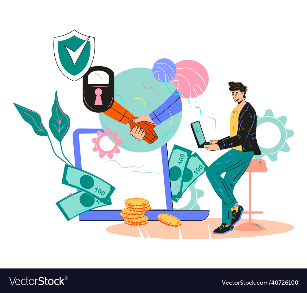 Businessman doing business online money transfers vector image Businessman doing business online money transfers