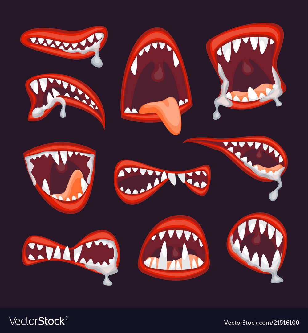 Cartoon monster and devil mouth set