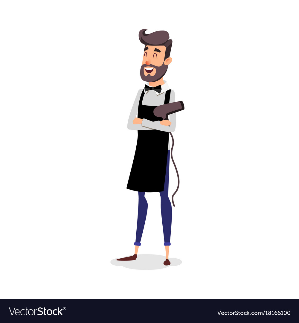 Cartoon Successful Hairdresser In An Apron With A Vector Image