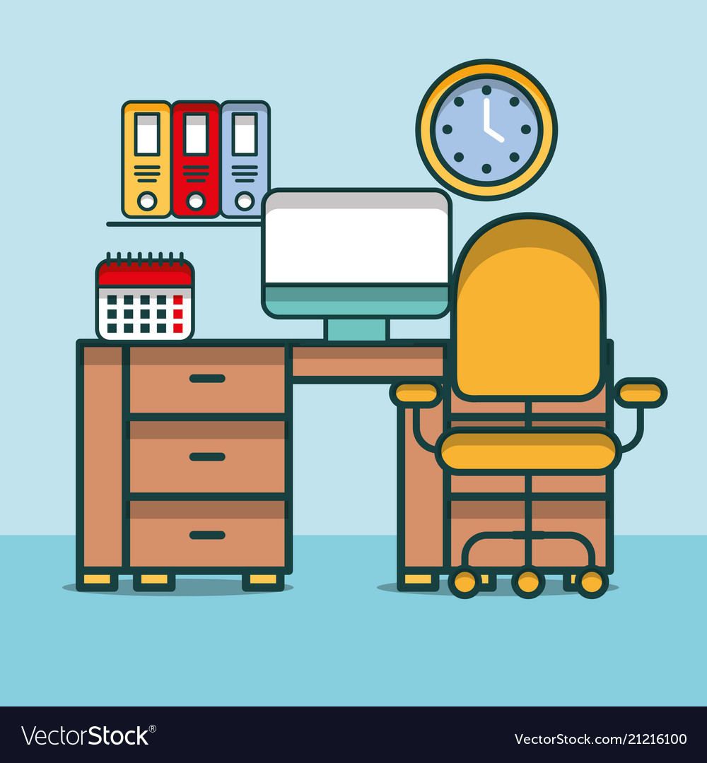 Computer calendar clock shelf binders desk vector image Computer calendar clock shelf binders desk