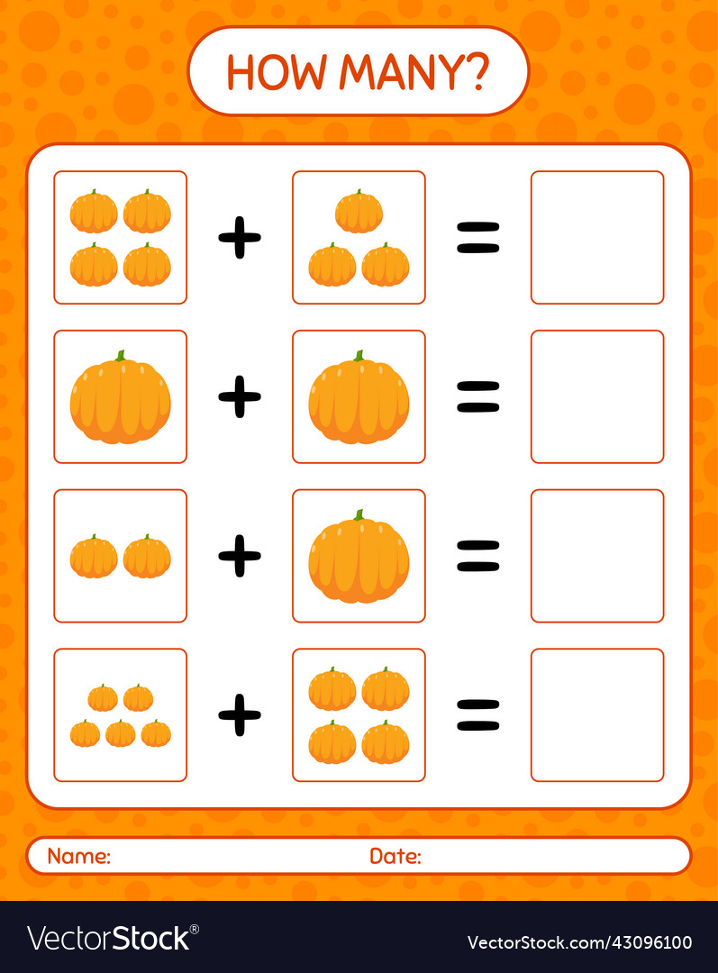 How many counting game with pumpkin worksheet vector image How many counting game with pumpkin worksheet