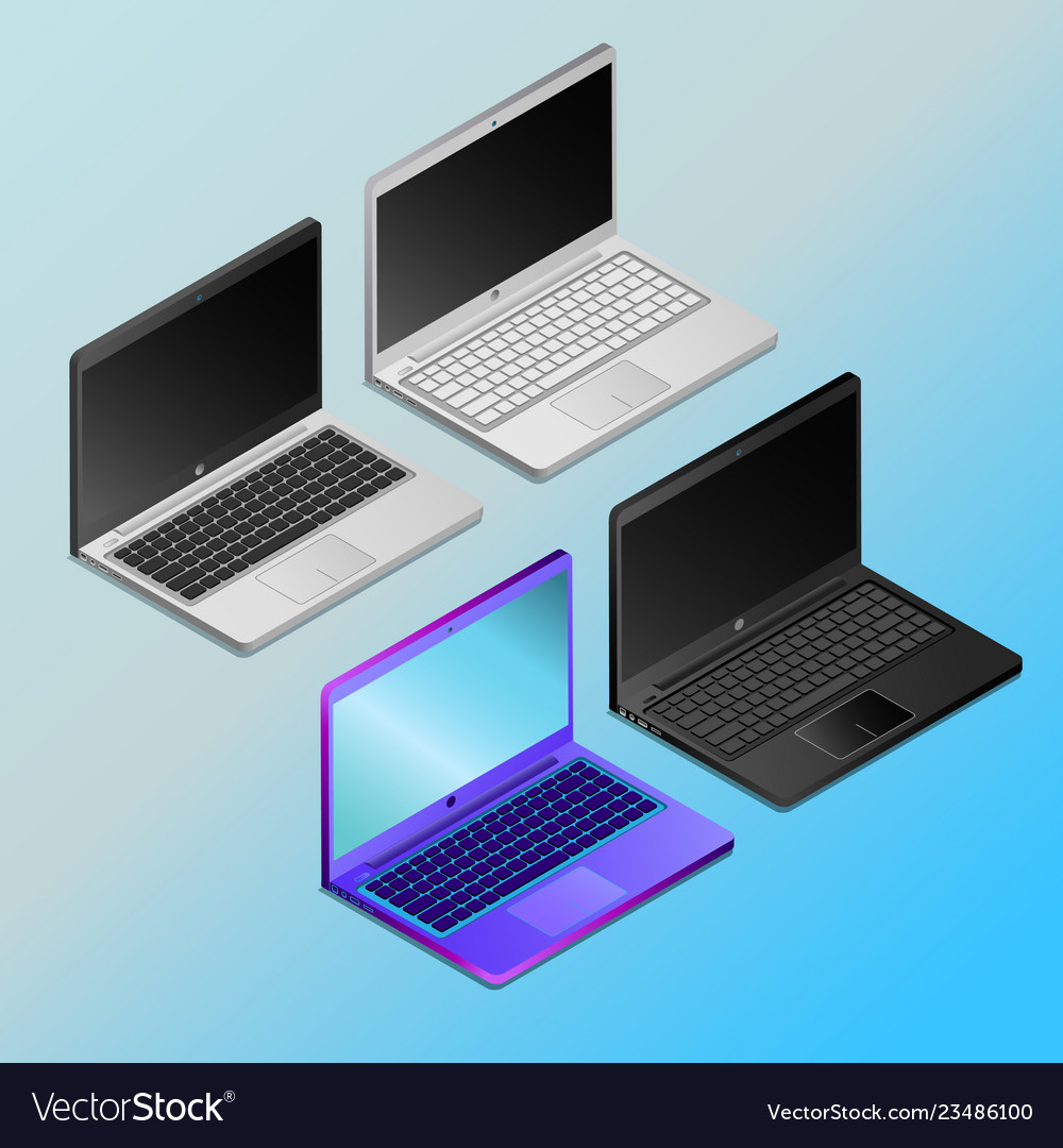 Laptops with empty screens in isometry