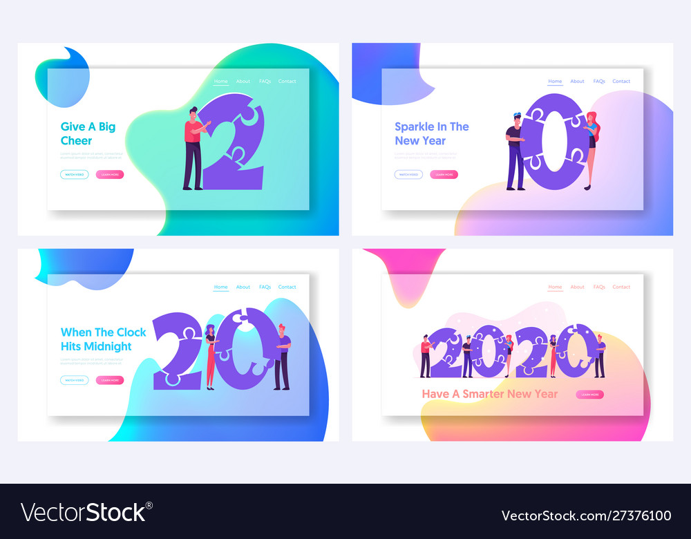 New year 2020 celebration website landing page set