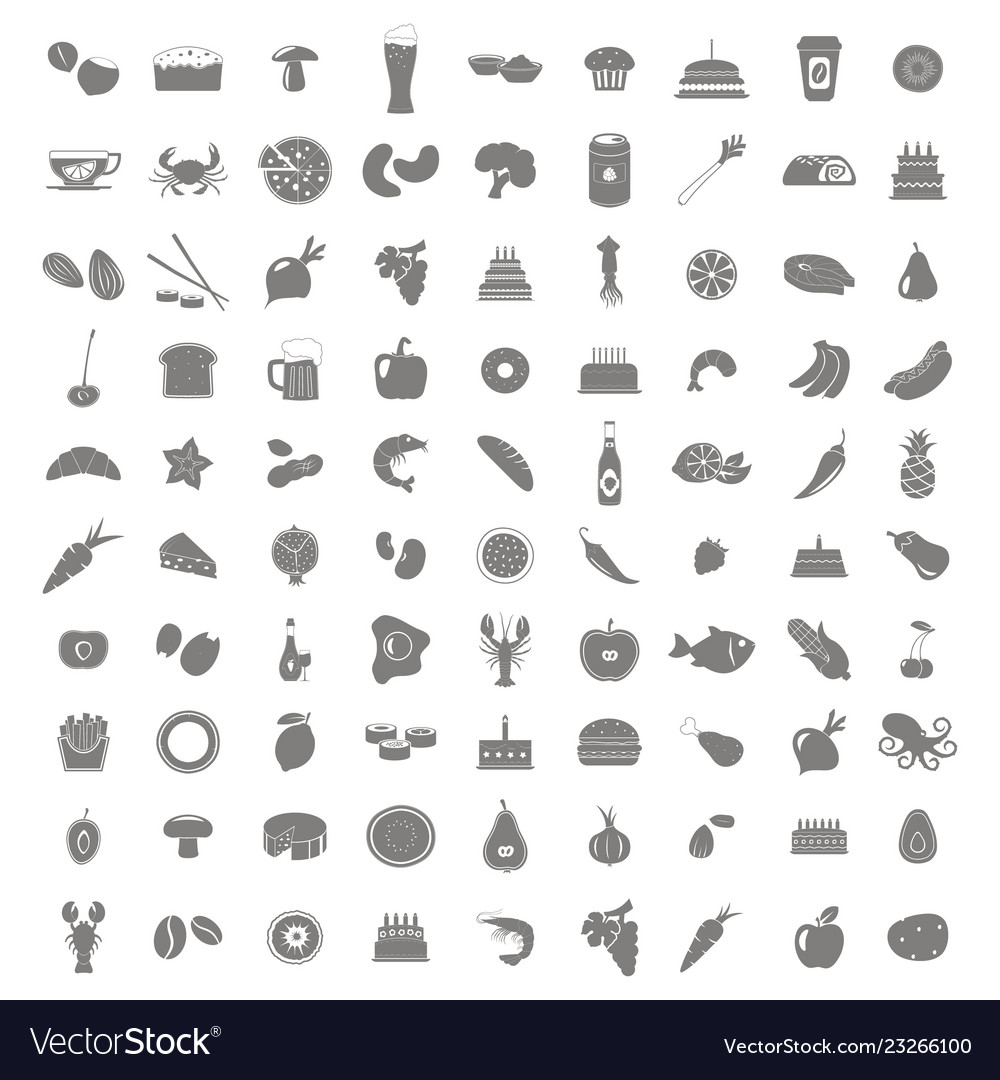 Set of monochrome icons with food and drinks