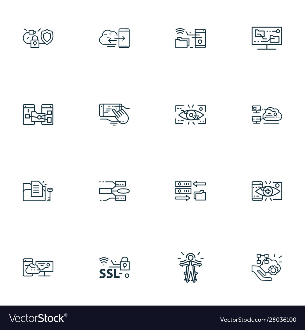 Tech icons line style set with eyetap augmentation vector image Tech icons line style set with eyetap augmentation