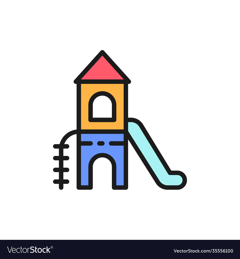 Tower slide for playground flat color line