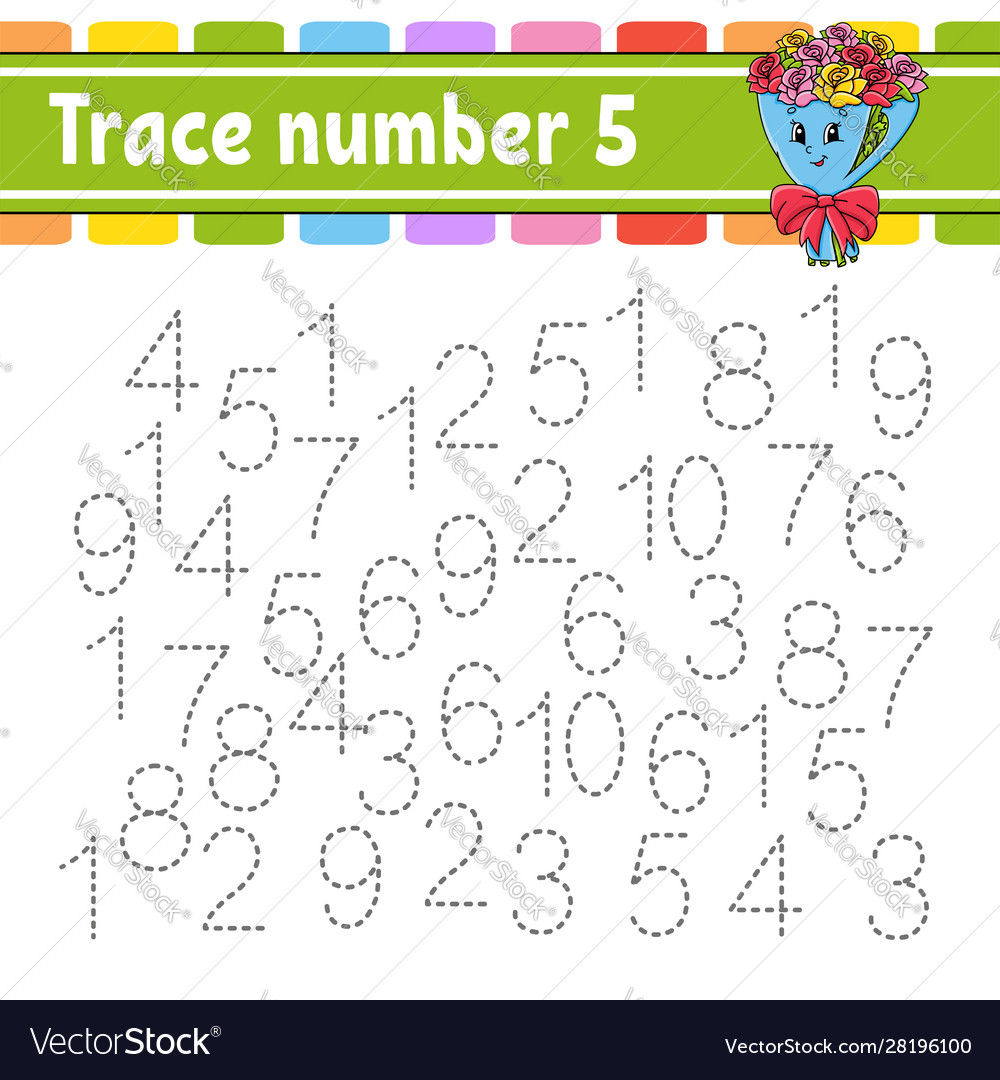 Trace number handwriting practice learning Vector Image Trace number handwriting practice learning
