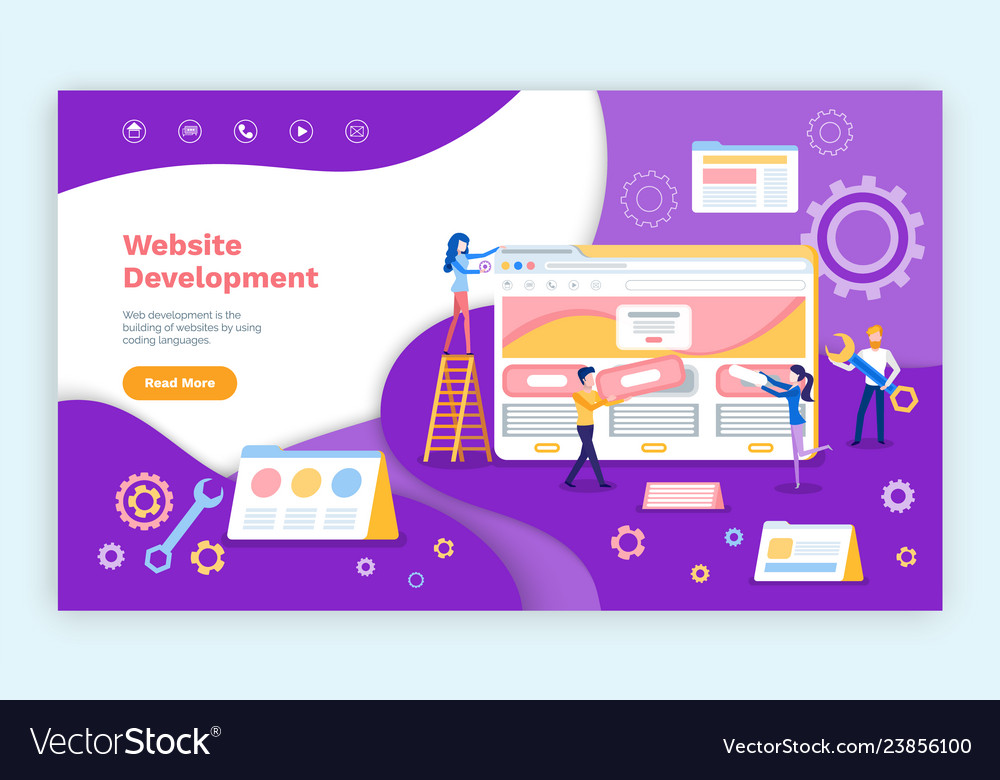 Website development programmers working on web vector image Website development programmers working on web
