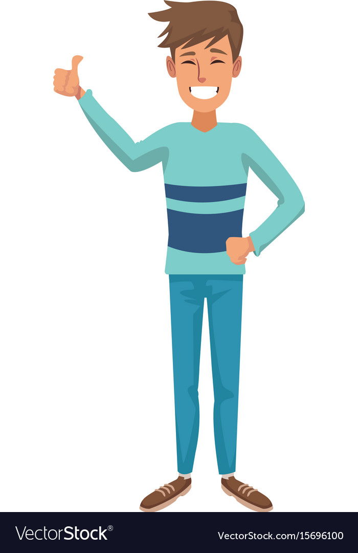 Young guy standing waving hand cheerful cartoon Vector Image