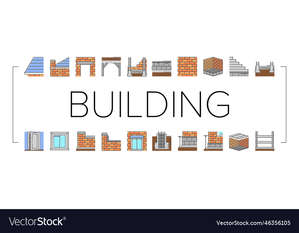 Building house structure icons set Vector Image Building house structure icons set