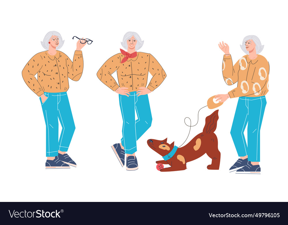 Daily activities of senior elderly women flat Vector Image