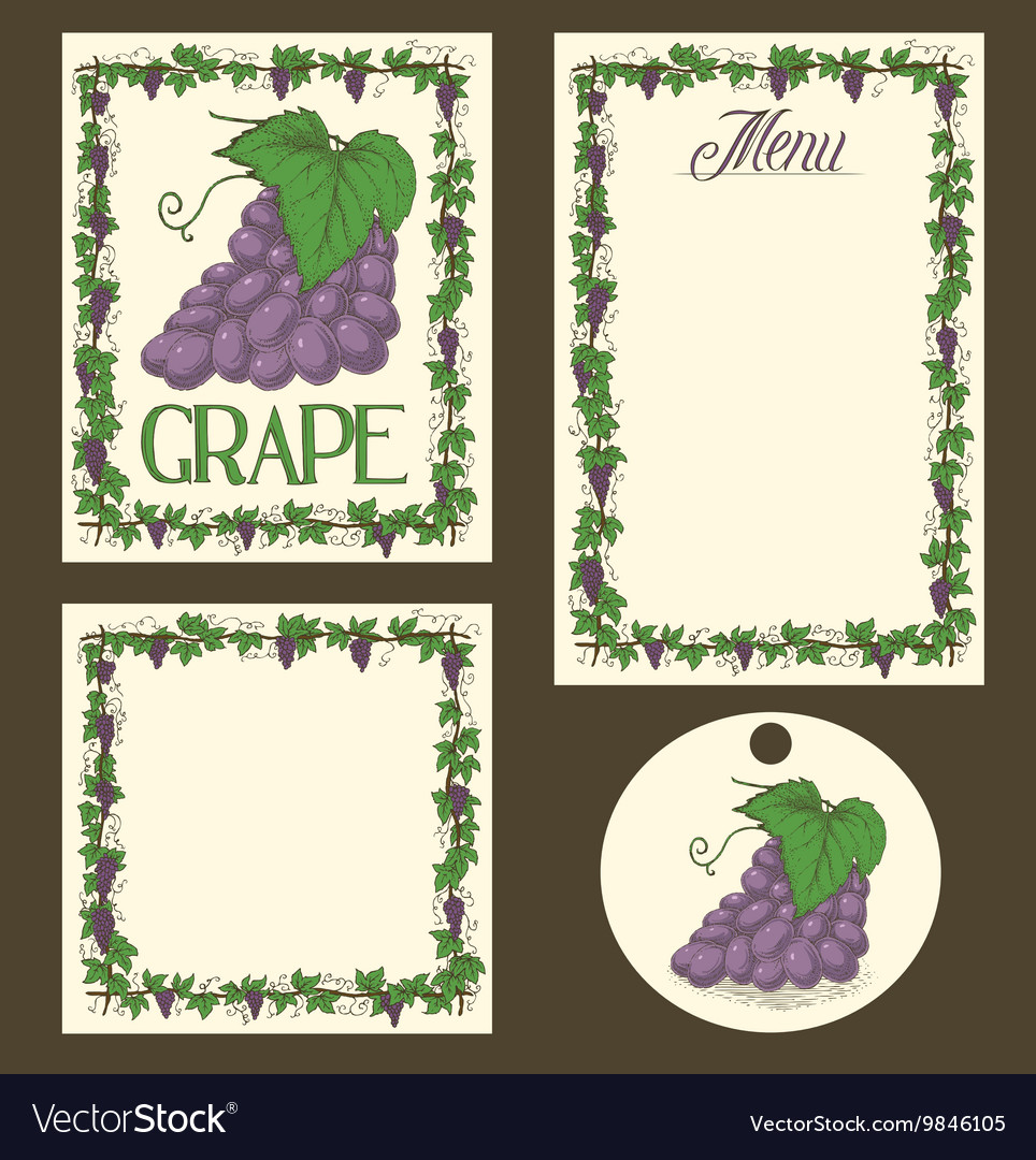 Grape menu pages card and tag design set