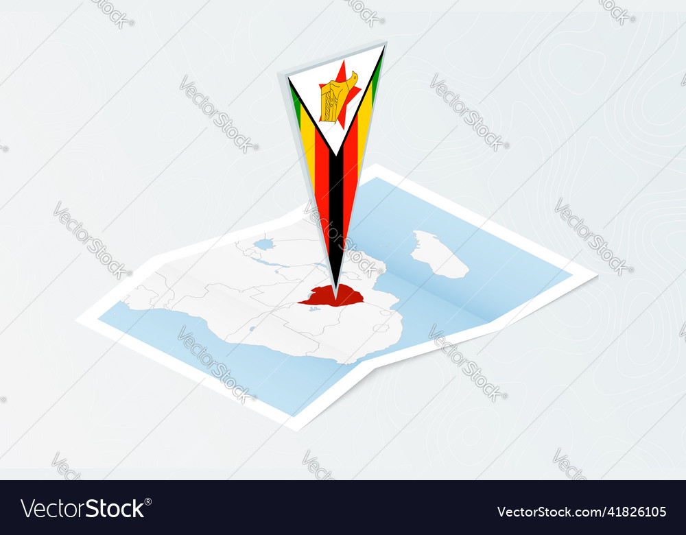 Isometric paper map of zimbabwe with triangular