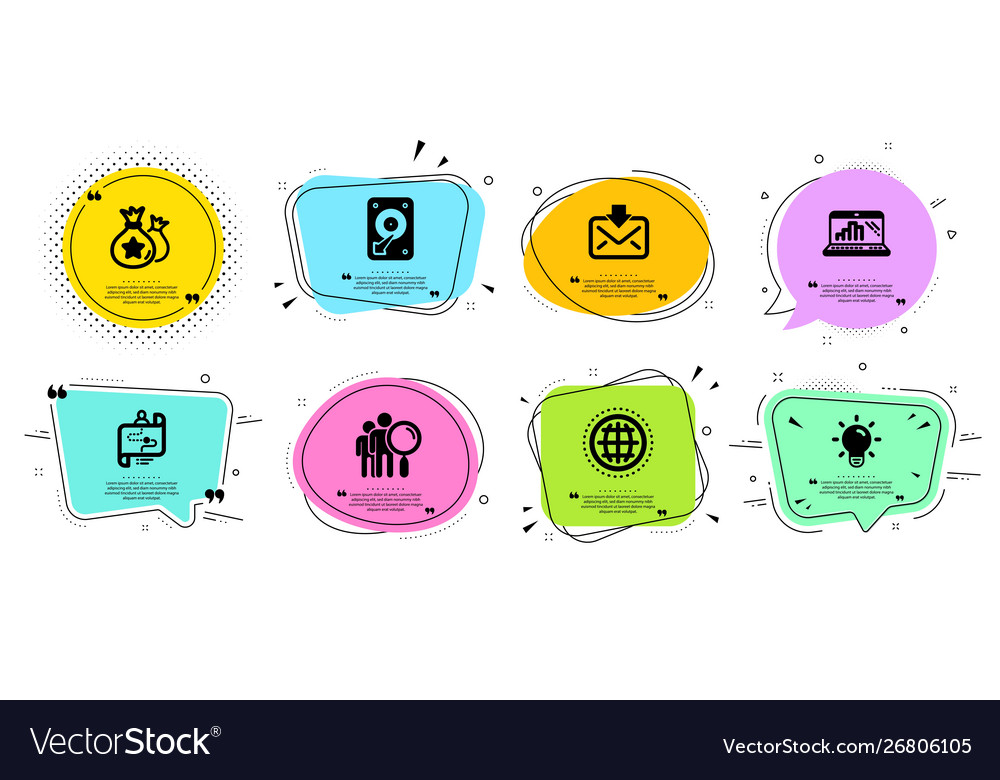Journey path light bulb and hdd icons set vector image Journey path light bulb and hdd icons set