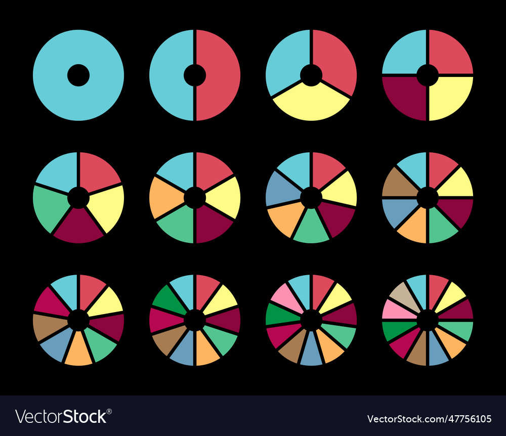 Pie charts diagrams set of different color circle