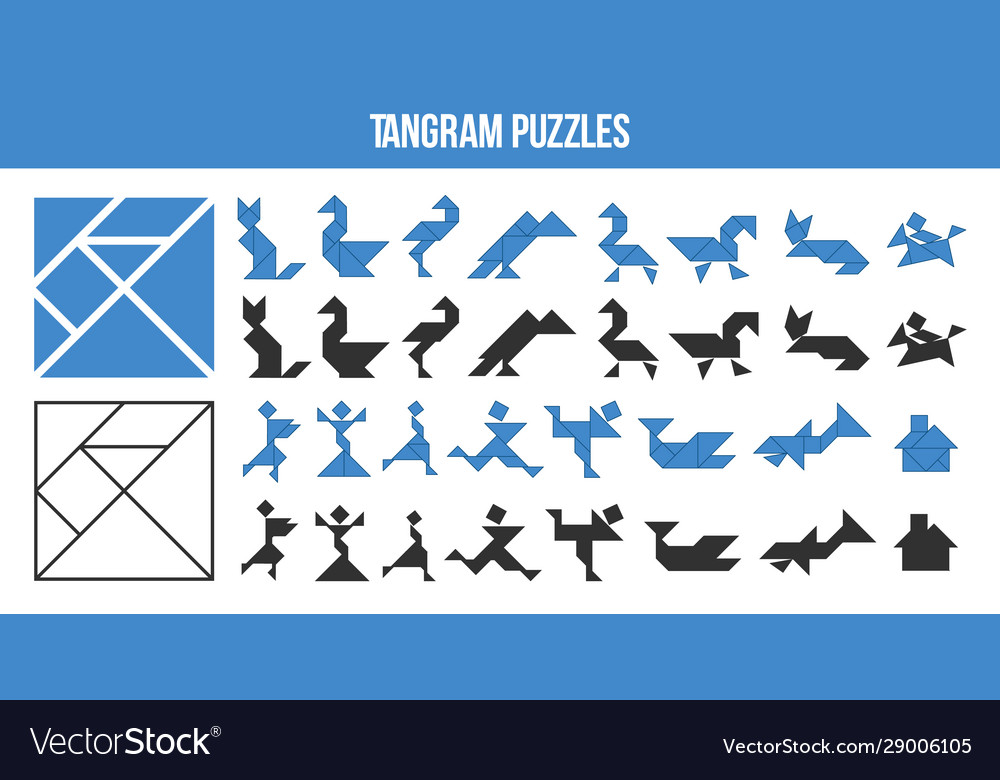 Printable tangram puzzle game set shapes for Vector Image