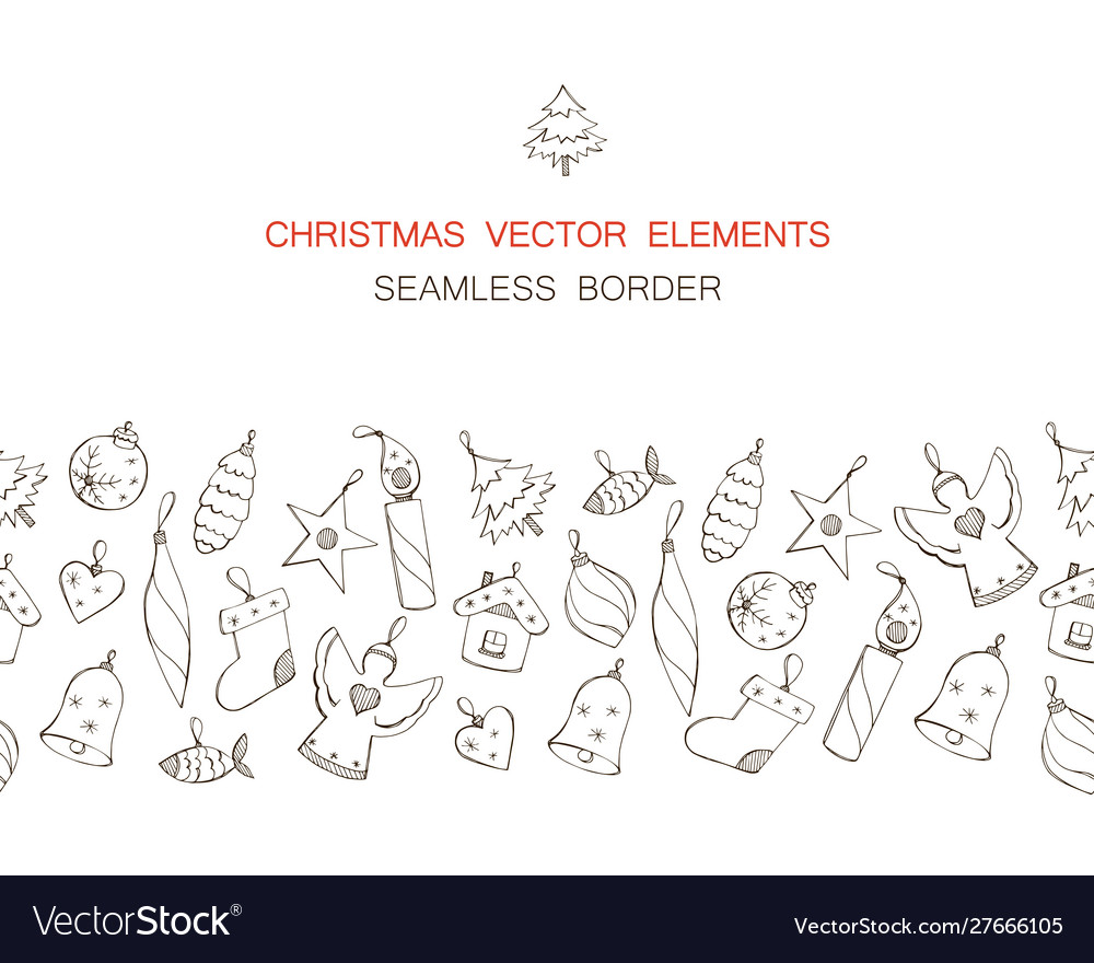 Seamless border with hand drawn christmas