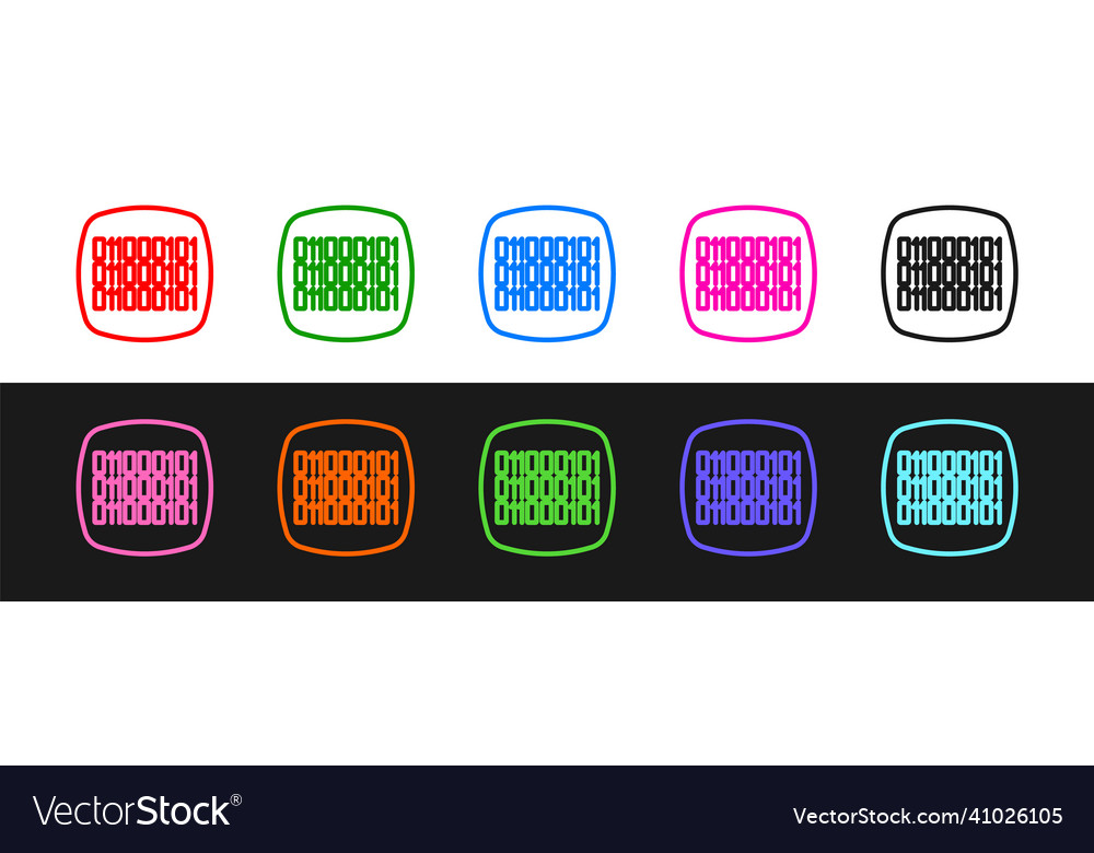 Set line binary code icon isolated on black vector image Set line binary code icon isolated on black
