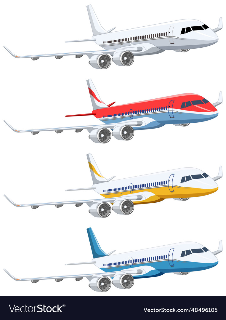 Set of commercial airline airplanes flying Vector Image